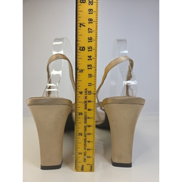 Rasolli Satin & Clear Plastic Champagne Rhinestone Beading Sling Back sz 11 hoco - Picture 5 of 7